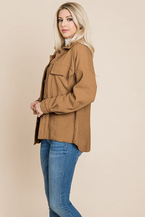 Picture of a Women's Fleece Jacket with Lapel Buttons khaki side view