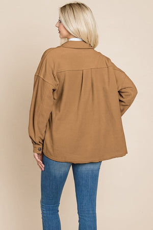 Picture of a Women's Fleece Jacket with Lapel Buttons khaki back view