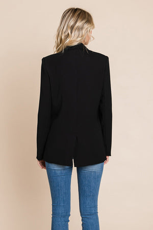 Picture of a women wearing Women's Professional Double Breasted Lapel Collar Jacket Blazer in black side view