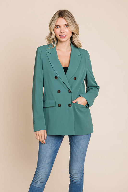 Picture of a Women's Professional Double Breasted Lapel Collar Jacket Blazer green