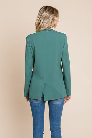 Picture of a women wearing Women's Professional Double Breasted Lapel Collar Jacket Blazer in green back view