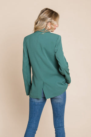Picture of a women wearing Women's Professional Double Breasted Lapel Collar Jacket Blazer in green back view
