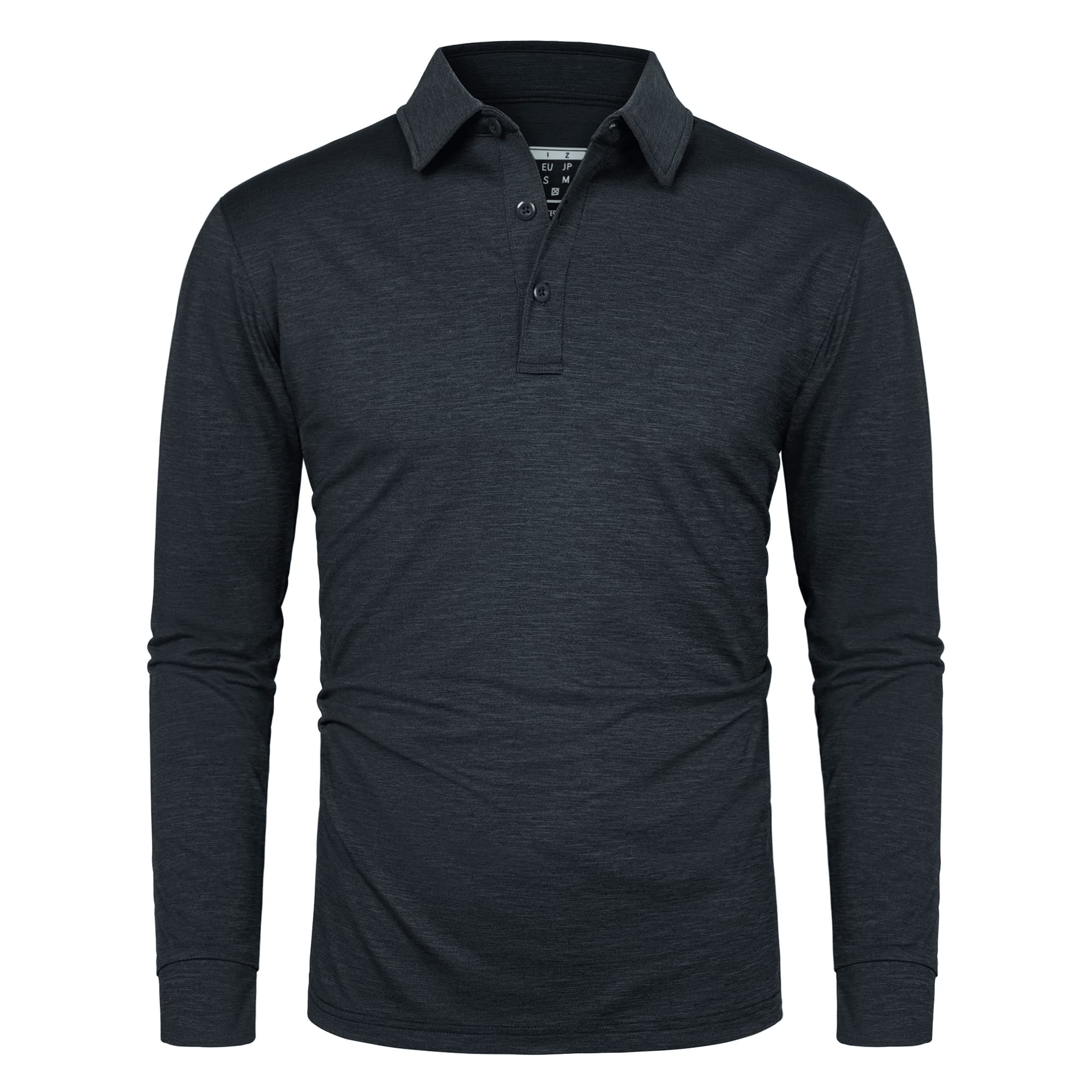 Soft Polyester Golf Polo Long Sleeve Shirt in black