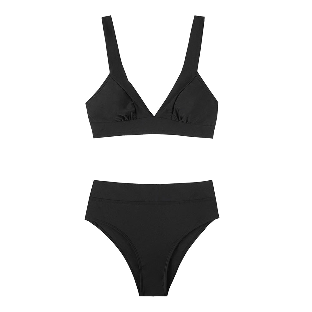 Women's High Waist Bikini Swimsuit black item only
