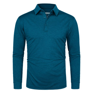 Soft Polyester Golf Polo Long Sleeve Shirt in blue