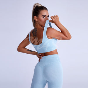 Ribbed Spandex Women's Tracksuit in blue