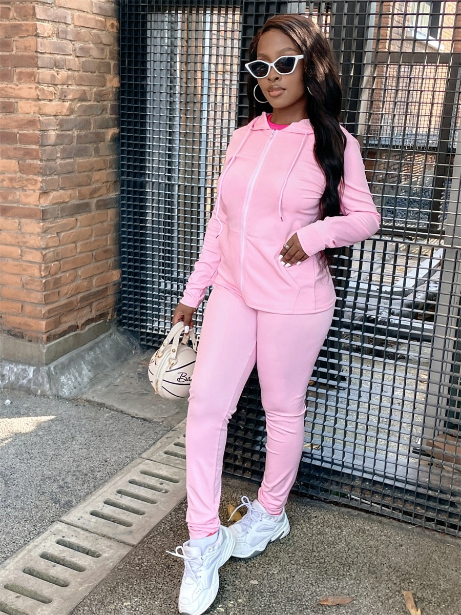Women's Two Piece Hooded Tracksuit pink