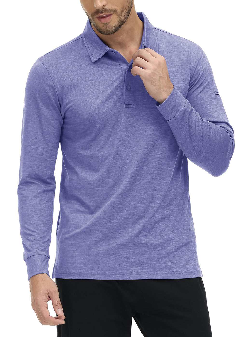 Soft Polyester Golf Polo Long Sleeve Shirt model shot purple