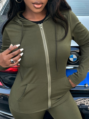 Women's Two Piece Hooded Tracksuit green close up