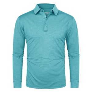Soft Polyester Golf Polo Long Sleeve Shirt in sky blue