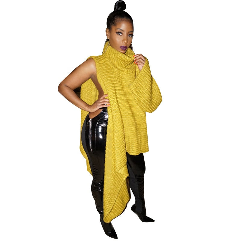 Women's Asymmetrical Fall Sweater in yellow