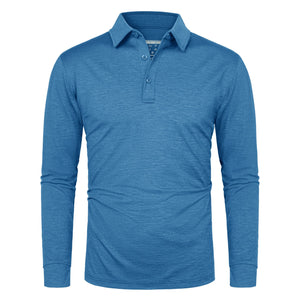 Soft Polyester Golf Polo Long Sleeve Shirt in light blue