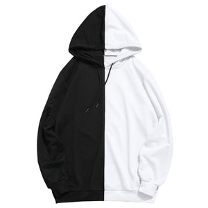 Pullover Half Color Hoodie black and white