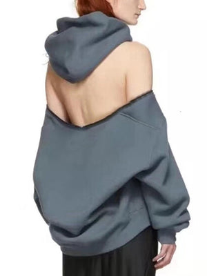 Women's Cold Shoulder Hoodie grey back view