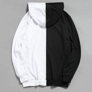 Pullover Half Color Hoodie black and white back