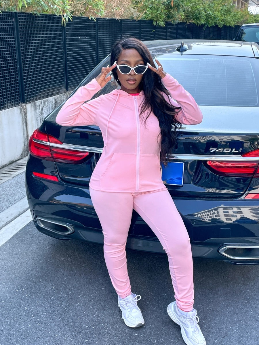 Women's Two Piece Hooded Tracksuit pink