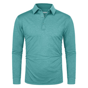 Soft Polyester Golf Polo Long Sleeve Shirt in light blue