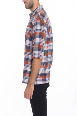 Picture of a Men's Short Sleeve Zip-Up Orange and White Flannel side sleeves 