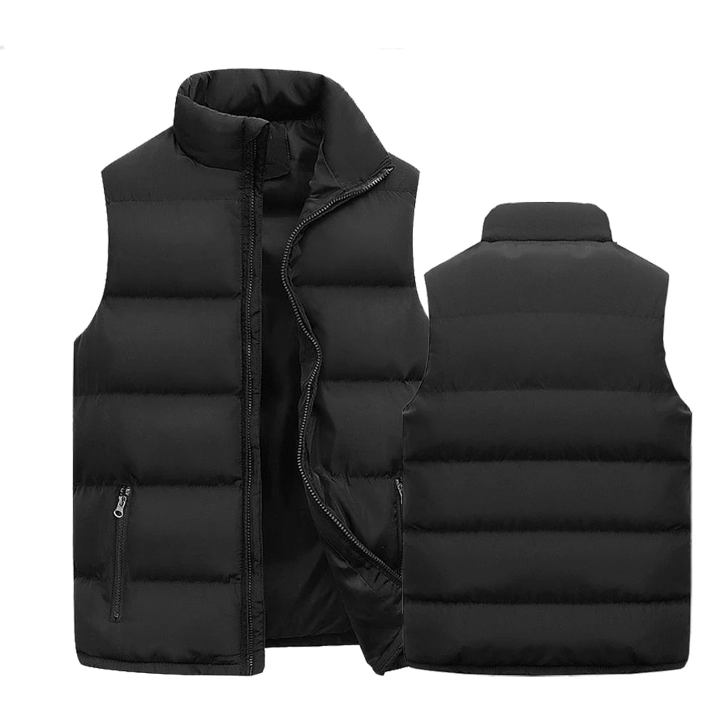 Men's Thick Winter Vest black front and back pictures side by side
