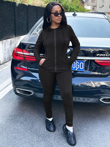 Women's Two Piece Hooded Tracksuit black