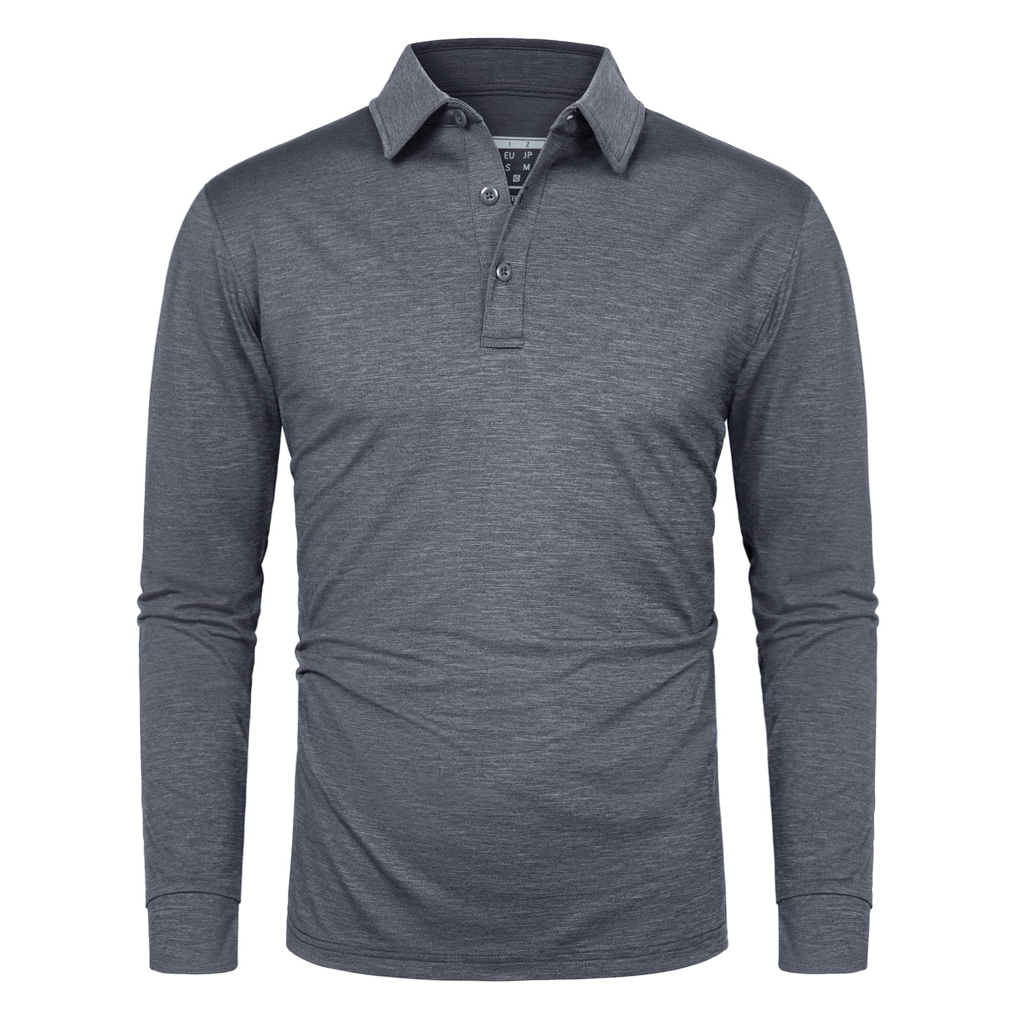 Soft Polyester Golf Polo Long Sleeve Shirt in light grey