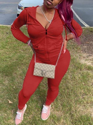 Women's Two Piece Hooded Tracksuit red