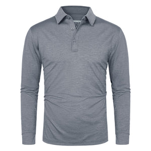 Soft Polyester Golf Polo Long Sleeve Shirt in grey