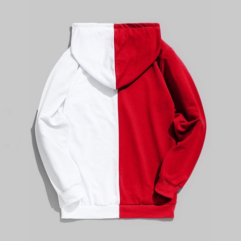 Pullover Half Color Hoodie back red and white