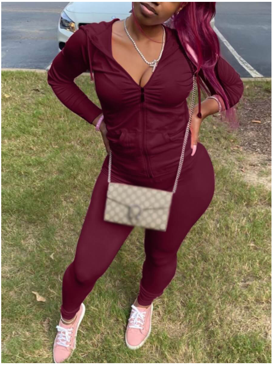 Women's Two Piece Hooded Tracksuit red