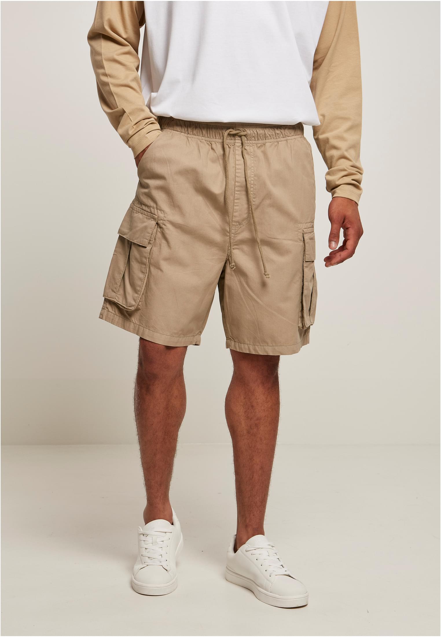 Men's Full Cotton Cargo Shorts beige front view