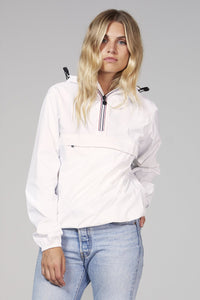 Picture of a Women's Quarter Zip White Waterproof Rain Jacket front view