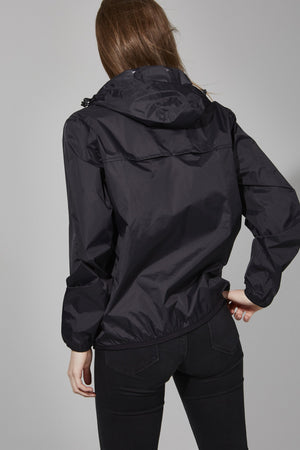 Picture of a Women's Quarter Zip Black Waterproof Rain Jacket back view