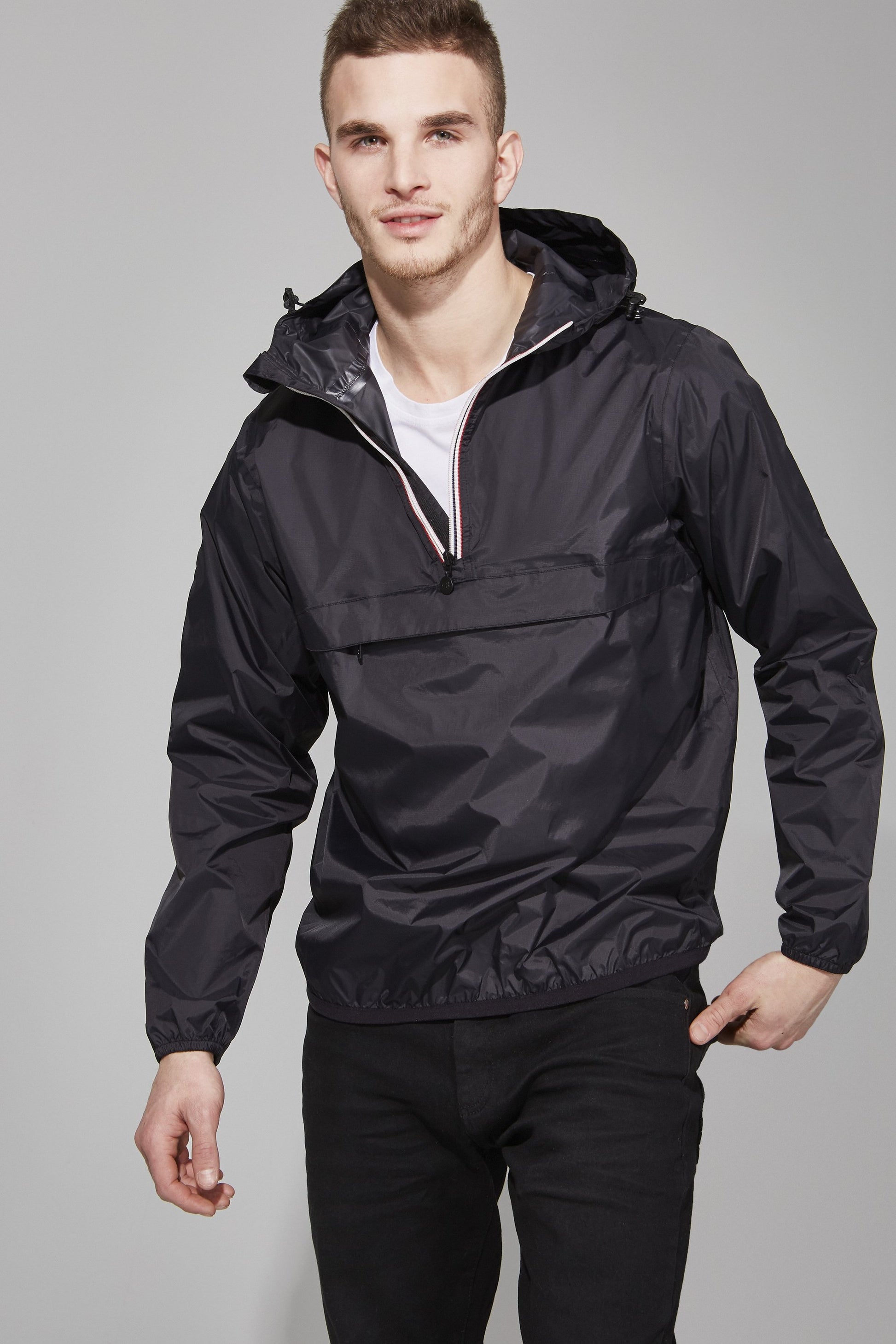 Men's Quarter Zip Black Waterproof Rain Jacket – Plain Clothing Store