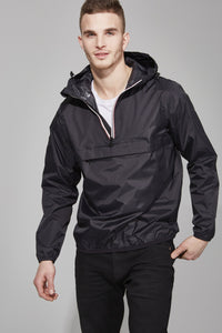 Picture of a Men's Quarter Zip Black Waterproof Rain Jacket front view