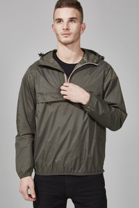 Picture of a Men's Quarter Zip Olive Green Waterproof Rain Jacket front view