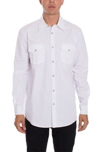 Picture of a Men's White Button Down Dress Shirt front view