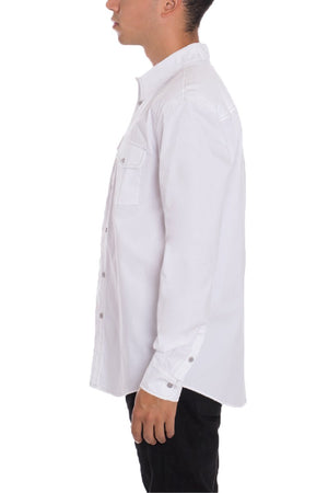 Picture of a Men's White Button Down Dress Shirt side view