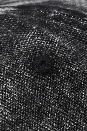 Denim Baseball Hat black close up of holes