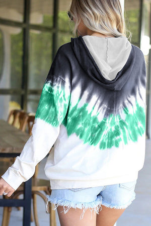 Picture of a Radiant Sunset Tie-Dye Hoodie black and green back view