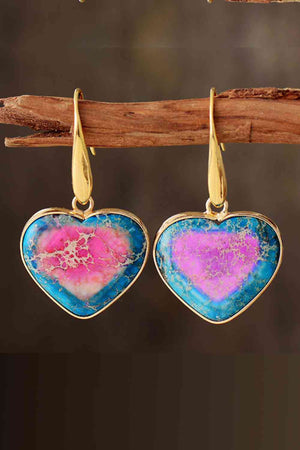 Natural Stone Heart Drop Earrings pink