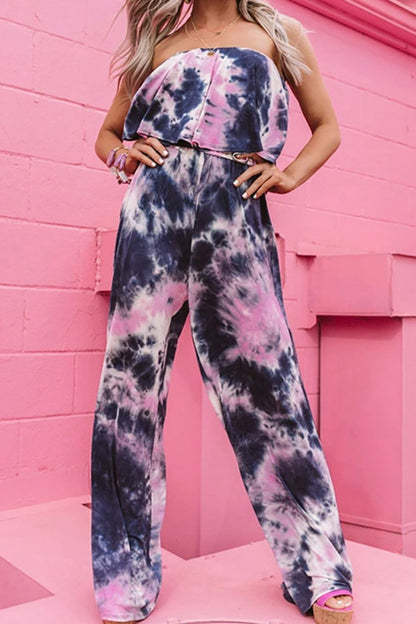 Tie-Dye Layered Strapless Purple Jumpsuit front