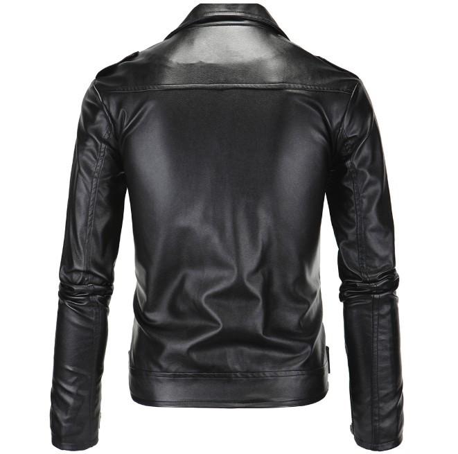 Picture of a Men's Black Faux Leather Biker Jacket back view