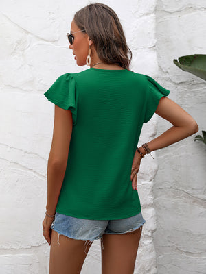 Women's Flutter Sleeve Blouse green back