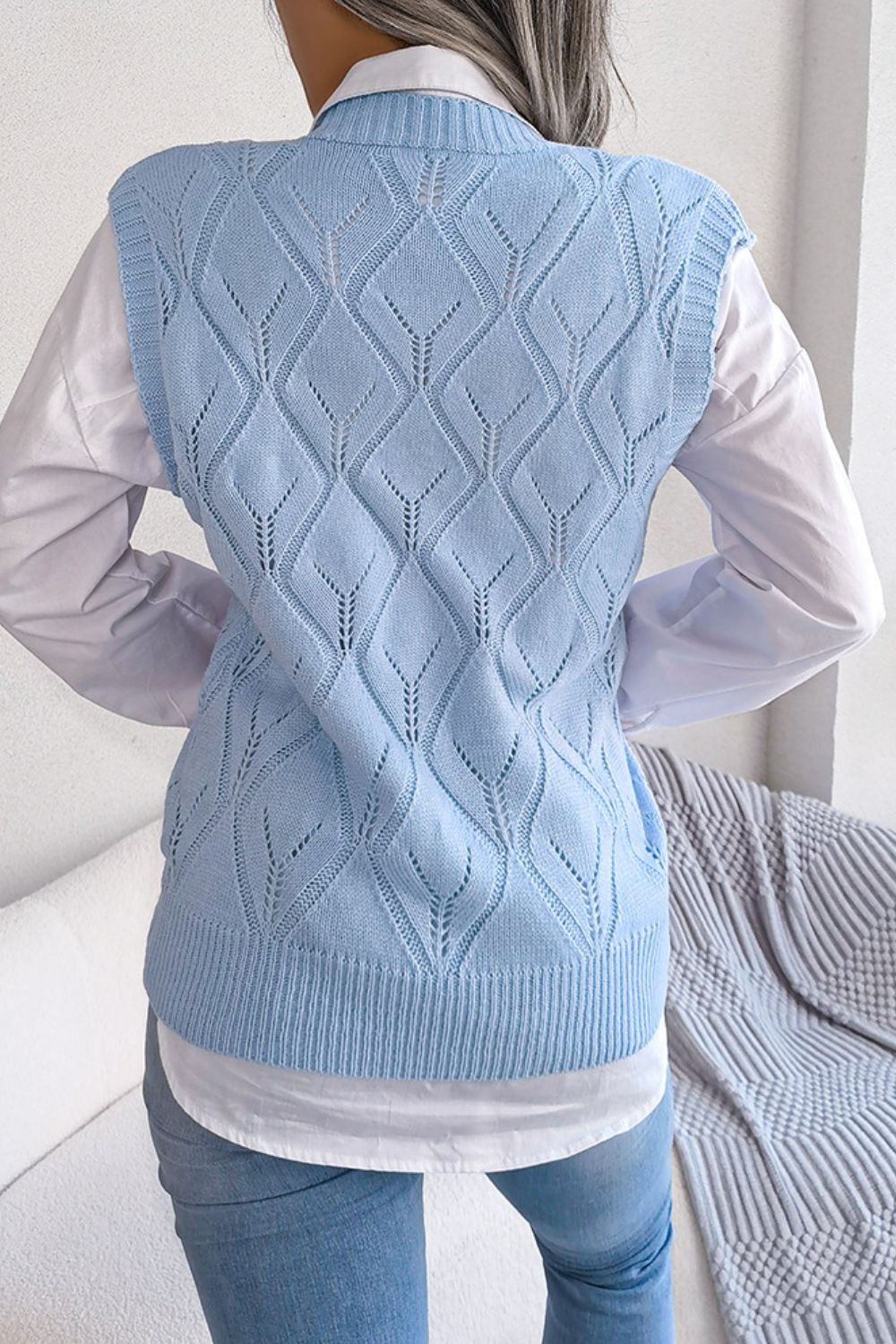 Women's Knit Sweater Vest blue back