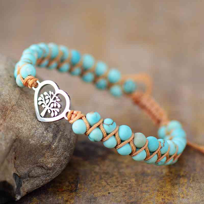 Love Nature Beaded Bracelet over a rock turquoise 