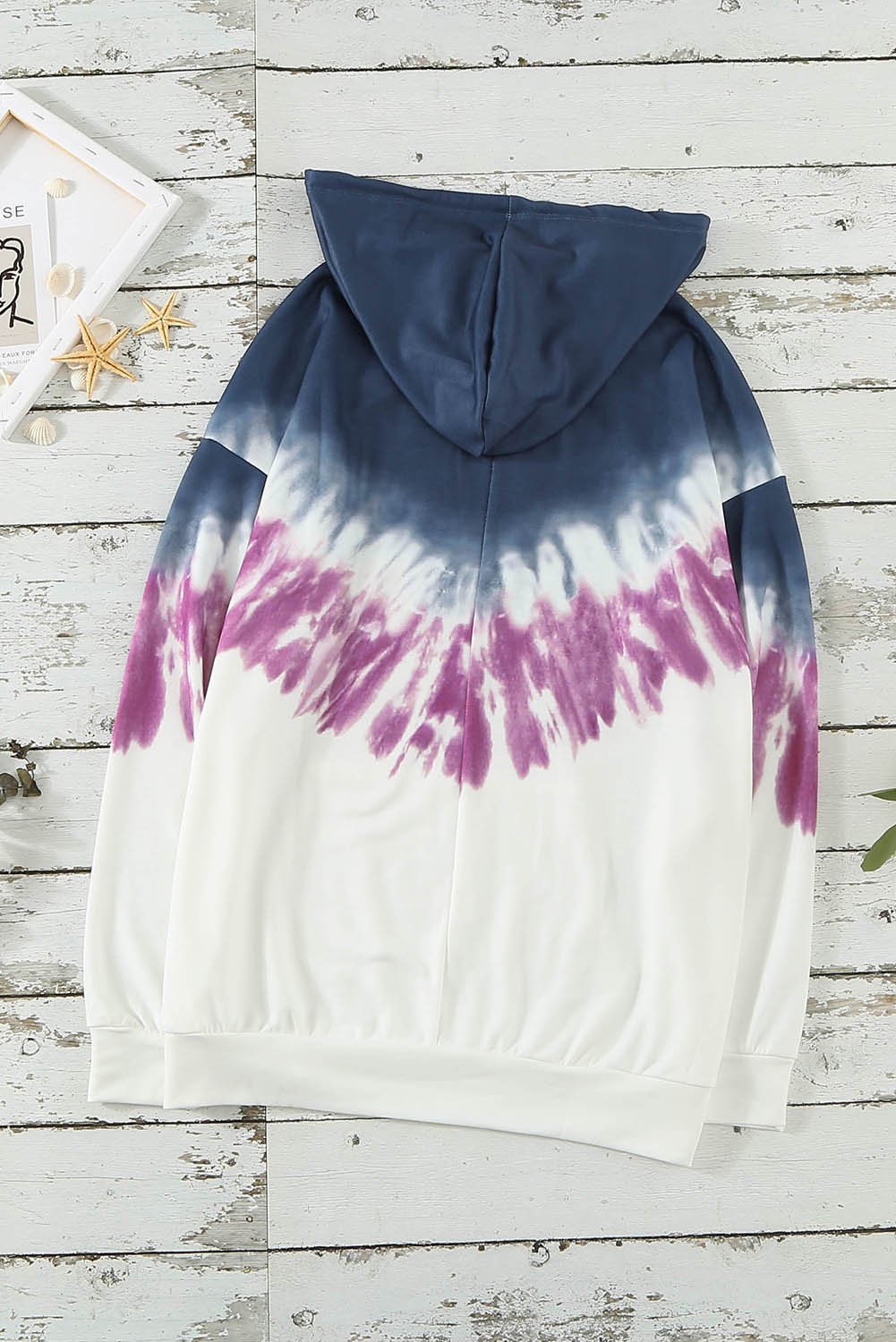 Picture of a Radiant Sunset Tie-Dye Hoodie pink and blue back view