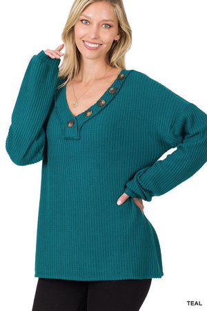Picture of a Women's Thermal Buttoned Waffle Knit Sweater