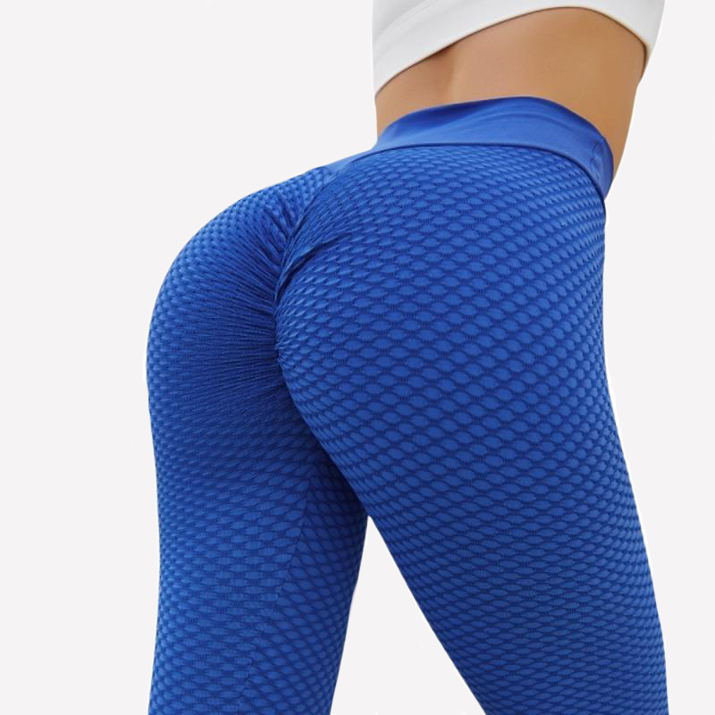 Picture of Women's Premium Athletic Leggings close up of the rear in blue