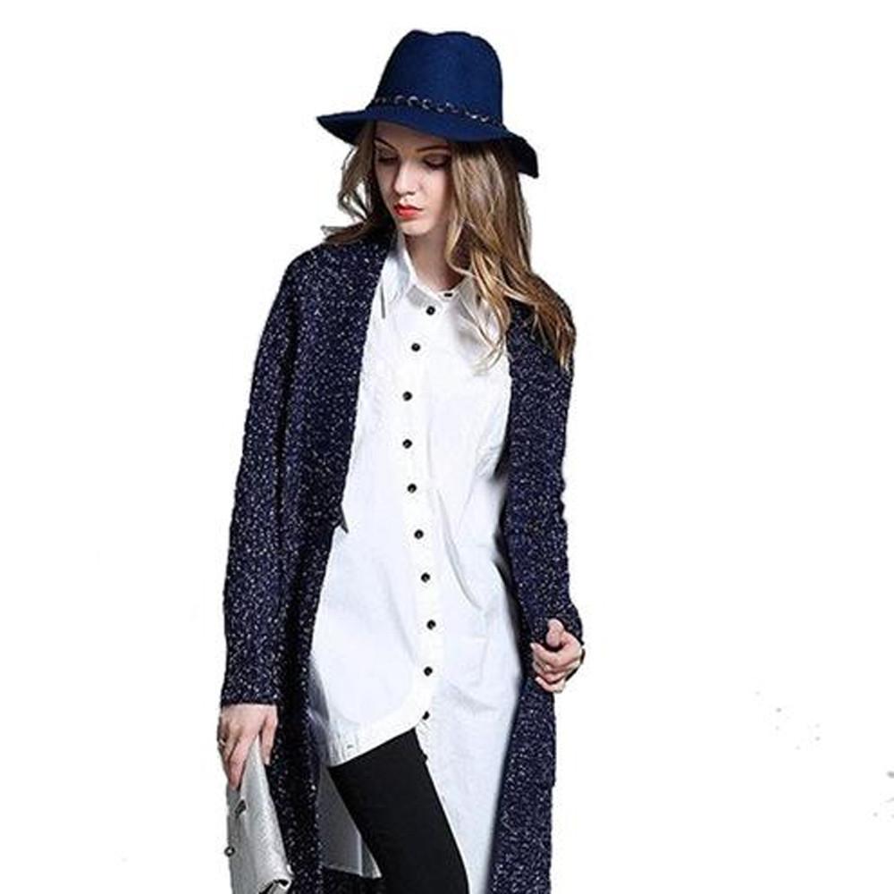 Picture of a Women's Navy Blue Long Cardigan front view