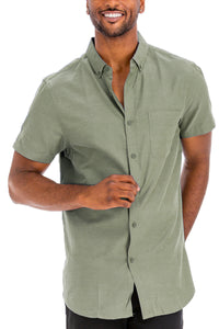 Olive Grey Confidence Booster Button Down Short Sleeve Shirt front